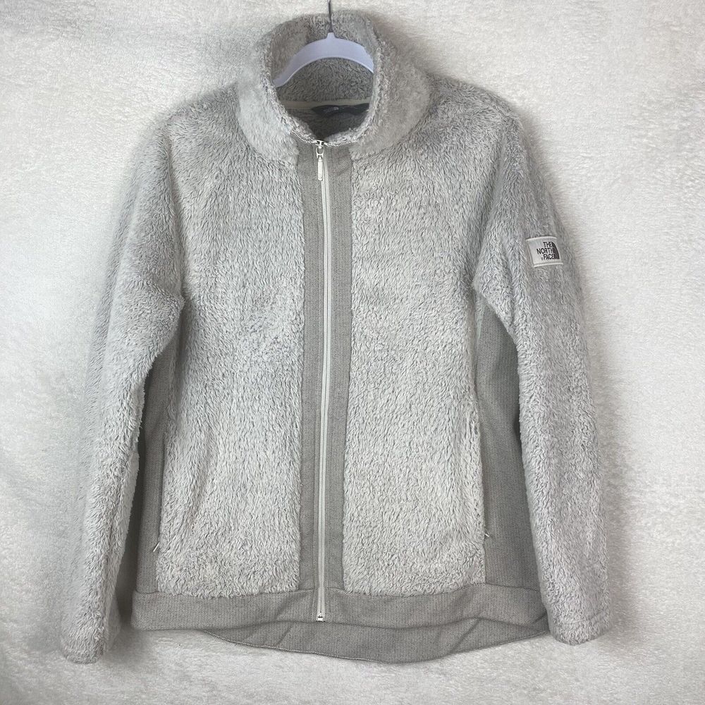 The North Face Furry Fleece Full Zip Soft‎ Teddy Light Grey Rare Women's Size Lg